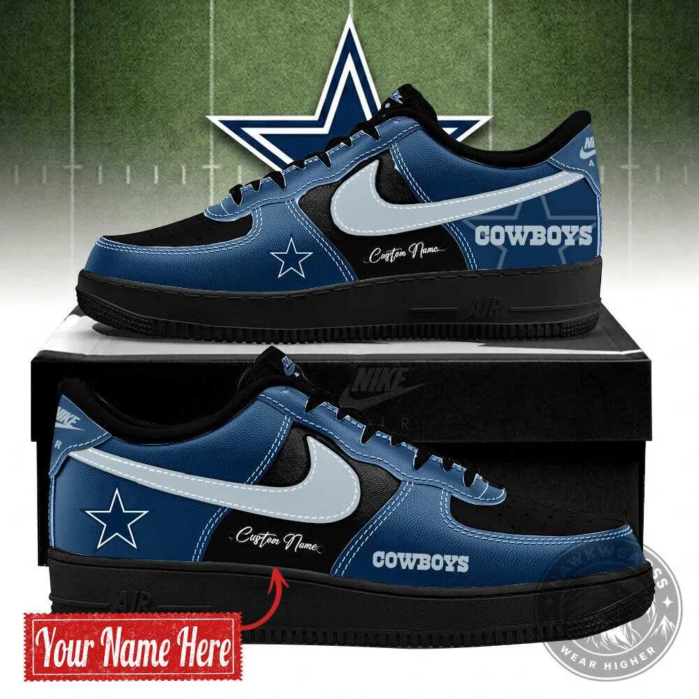 Dallas Cowboys Custom Name Blue and Black Air Force One Style Shoes