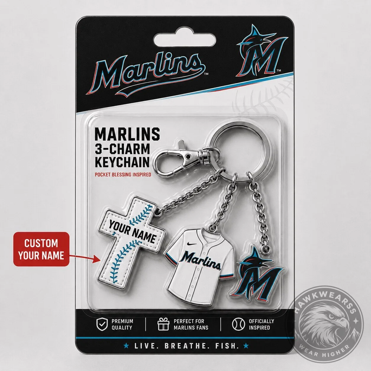 Miami Marlins Baseball Jersey Cross Custom Name Keychain for Fans