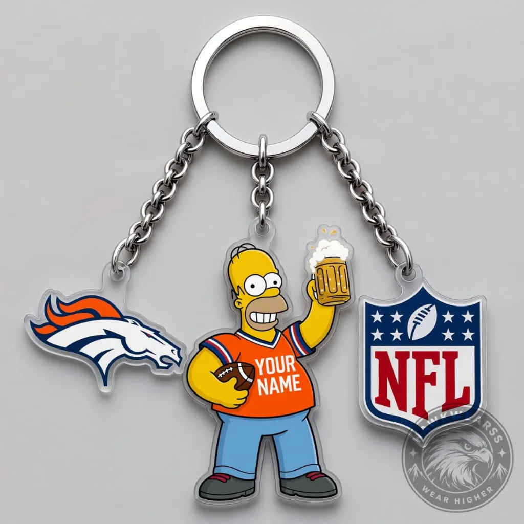 Denver Broncos The Simpsons Homer Simpson Personalized Triple Charm Keychain Denver Broncos The Simpsons Homer Simpson Personalized Triple Charm Keychain