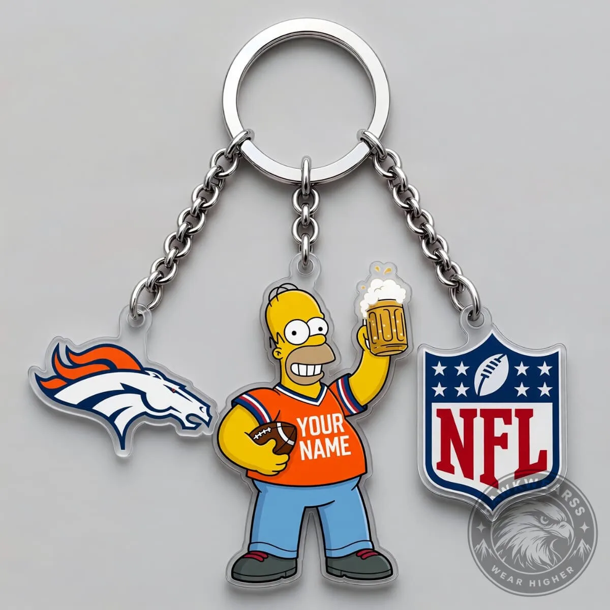 Denver Broncos The Simpsons Homer Simpson Personalized Triple Charm Keychain