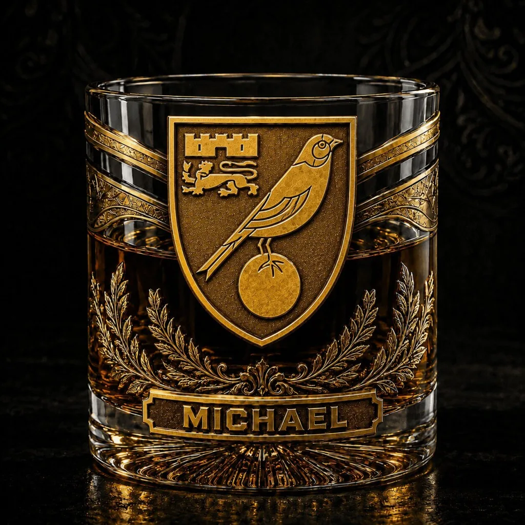 Norwich City Football Club English Championship League Whiskey Glass Custom Name Norwich City Football Club English Championship League Whiskey Glass Custom Name