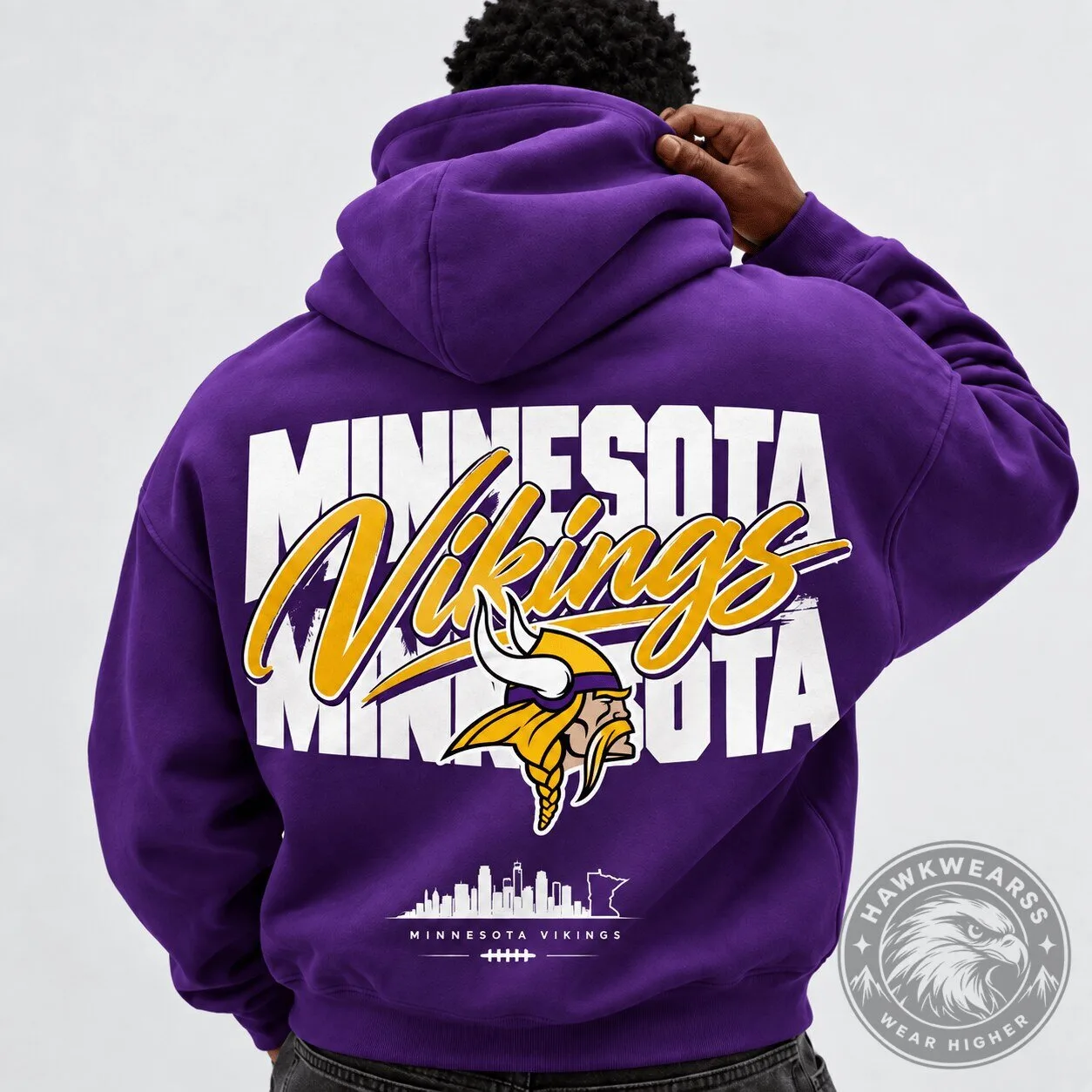 Minnesota Vikings NFL Football Team Purple Fan Hoodie with Skyline Graphic