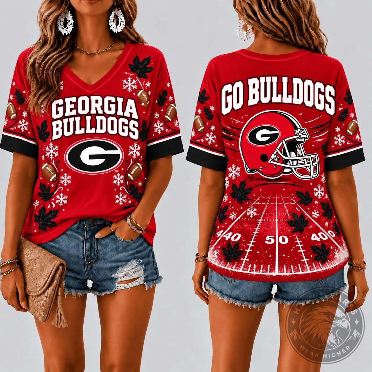 Georgia Bulldogs Football Team Fall Season V-Neck T-Shirt