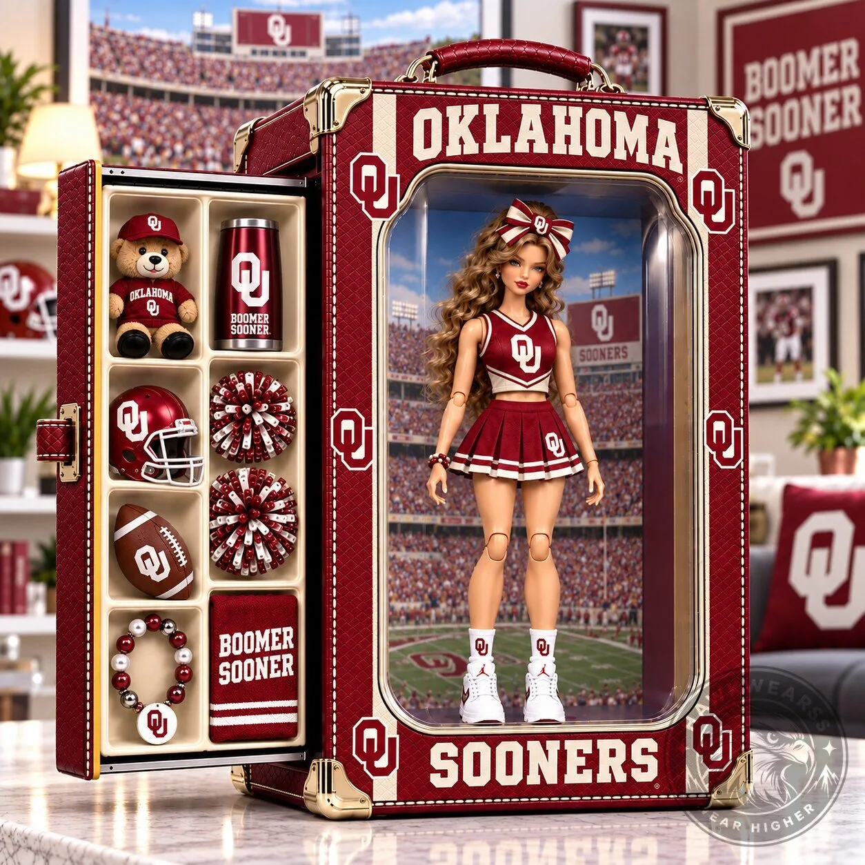 Oklahoma Sooners University Cheerleader Doll Collectible Figure Set