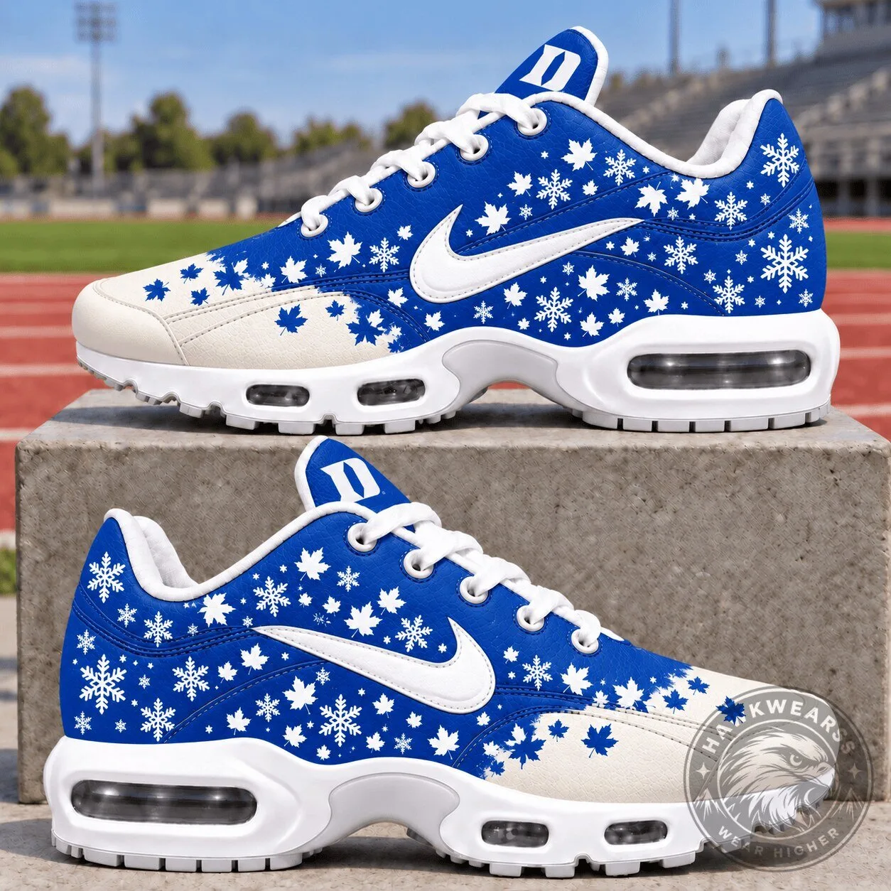 Duke Blue Devils Fall Foliage and Snowflake Pattern Sneakers
