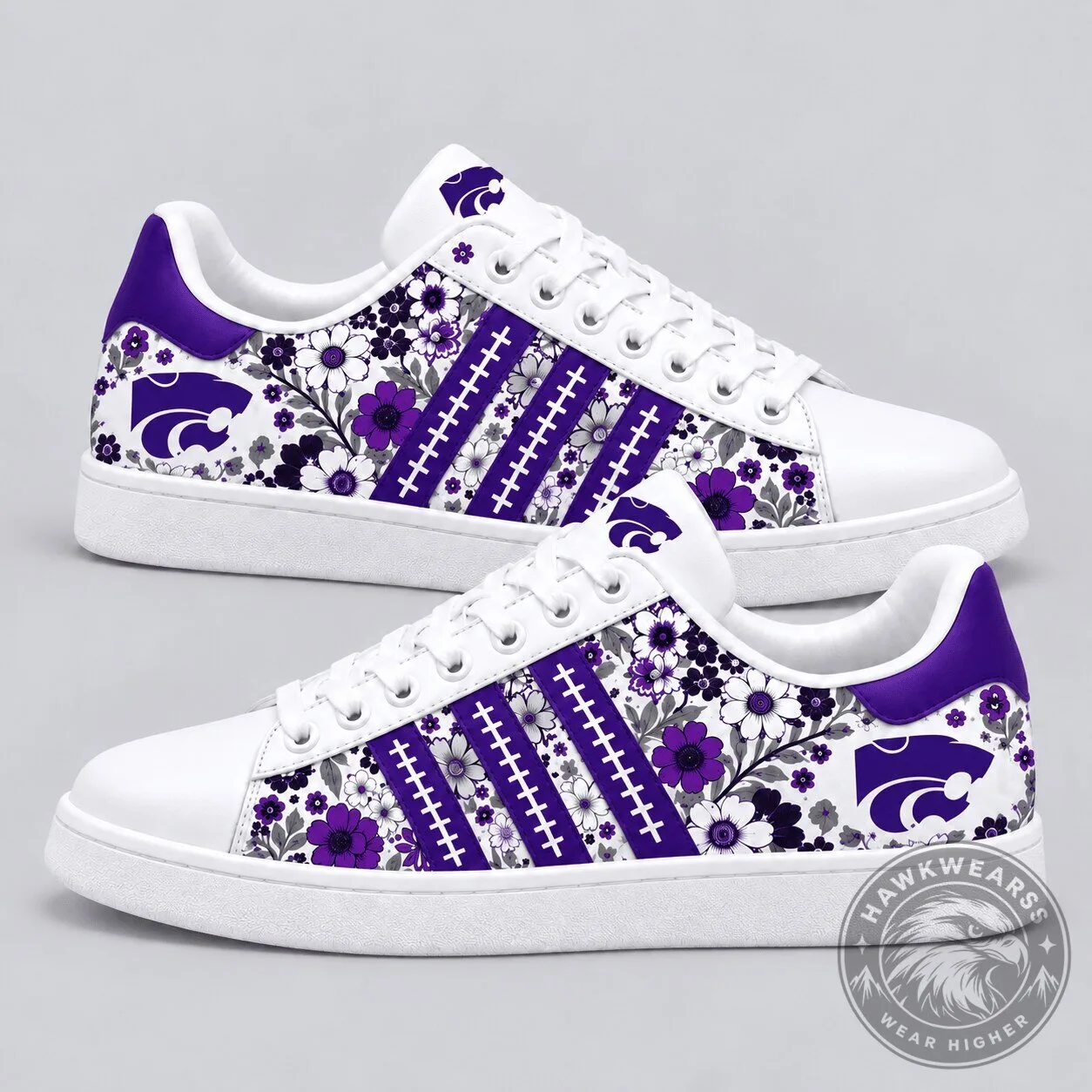 Kansas State Wildcats Floral Pattern White and Purple Sneakers
