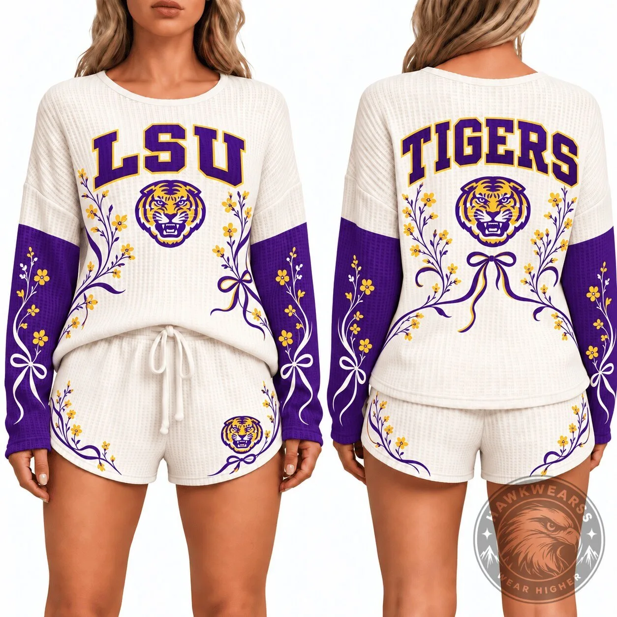 Louisiana State University Tigers Women's Floral Waffle Knit Pajamas Set