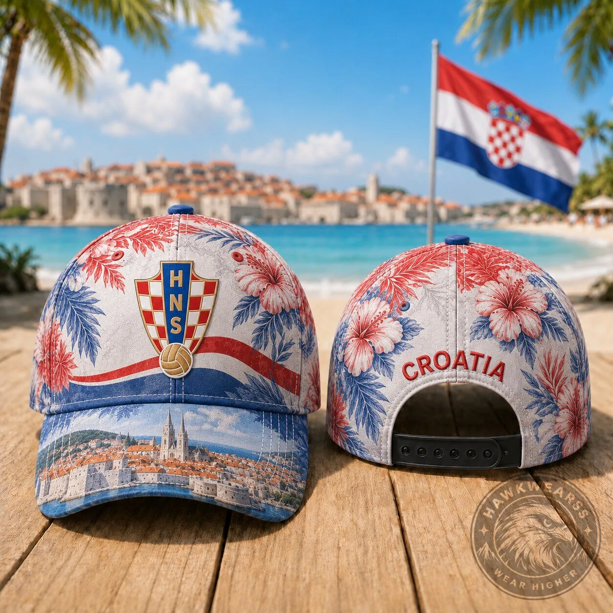 Croatia National Football Team Hibiscus Floral Pattern Cap Hat