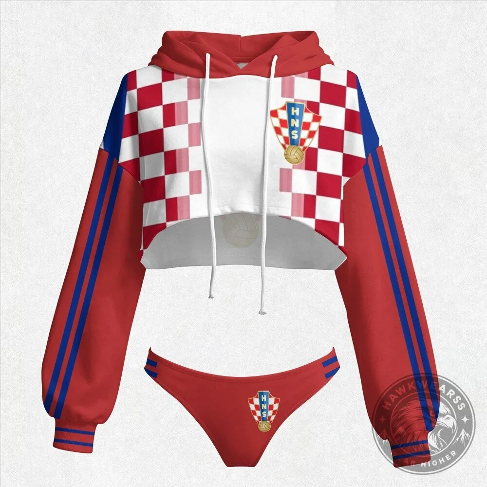 Croatia Soccer Team Women's Cropped Hoodie and Thong Set