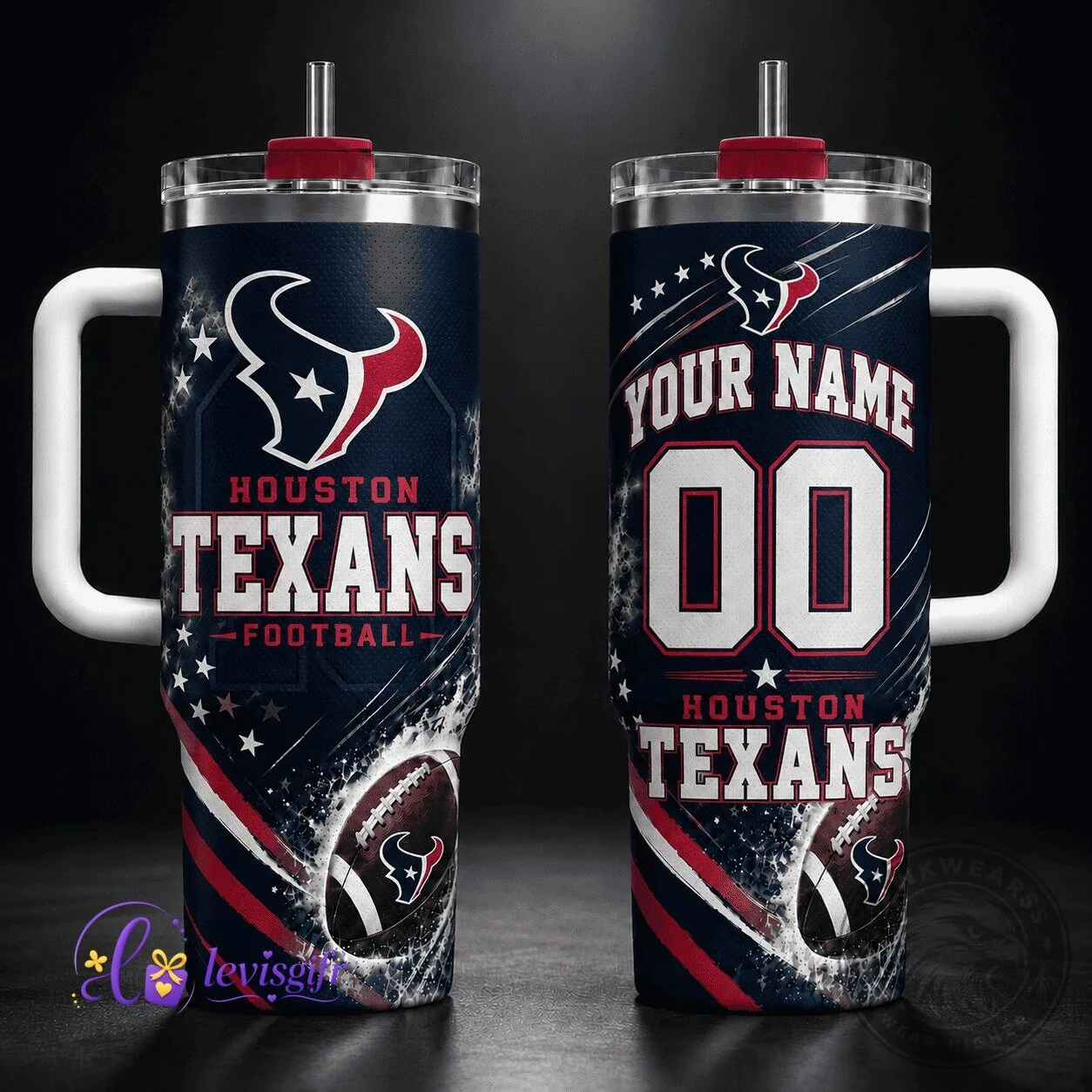 Houston Texans Football Team Personalized Stainless Steel Tumbler with Handle