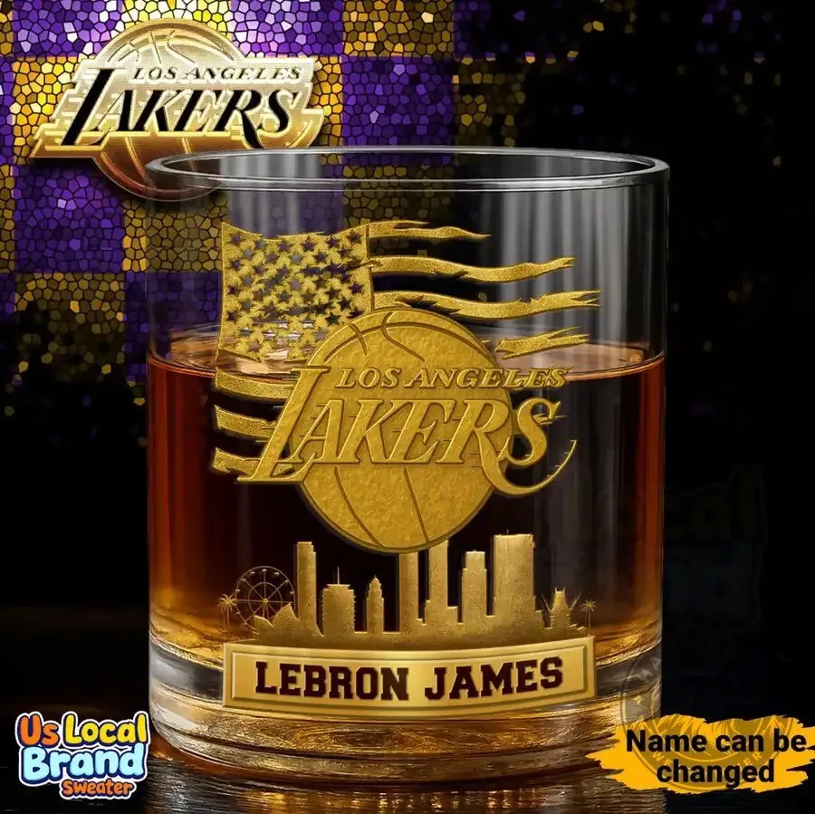 Los Angeles Lakers Basketball Team Personalized Whiskey Drinking Glass