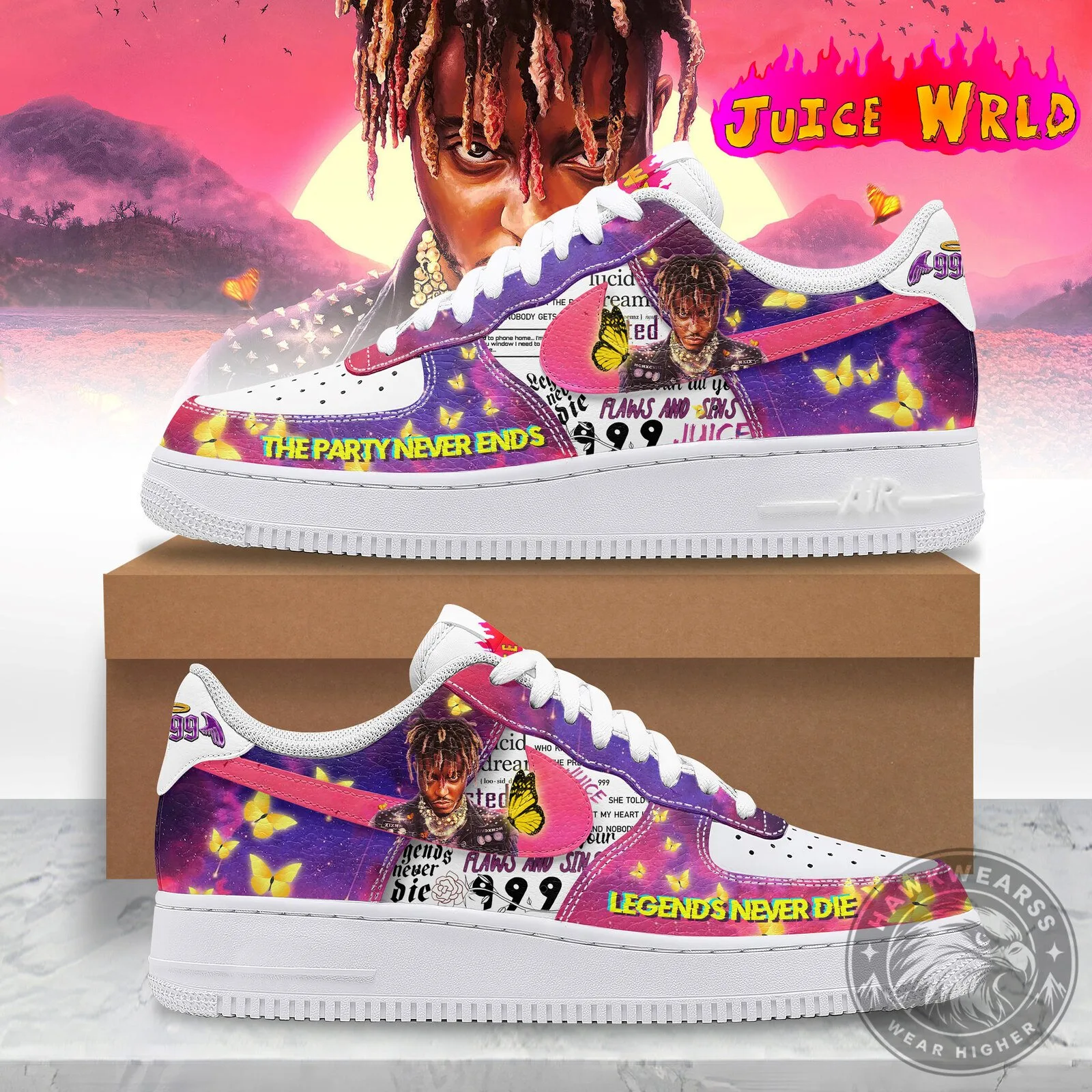 Juice Wrld The Party Never Ends Custom Printed White Sneakers