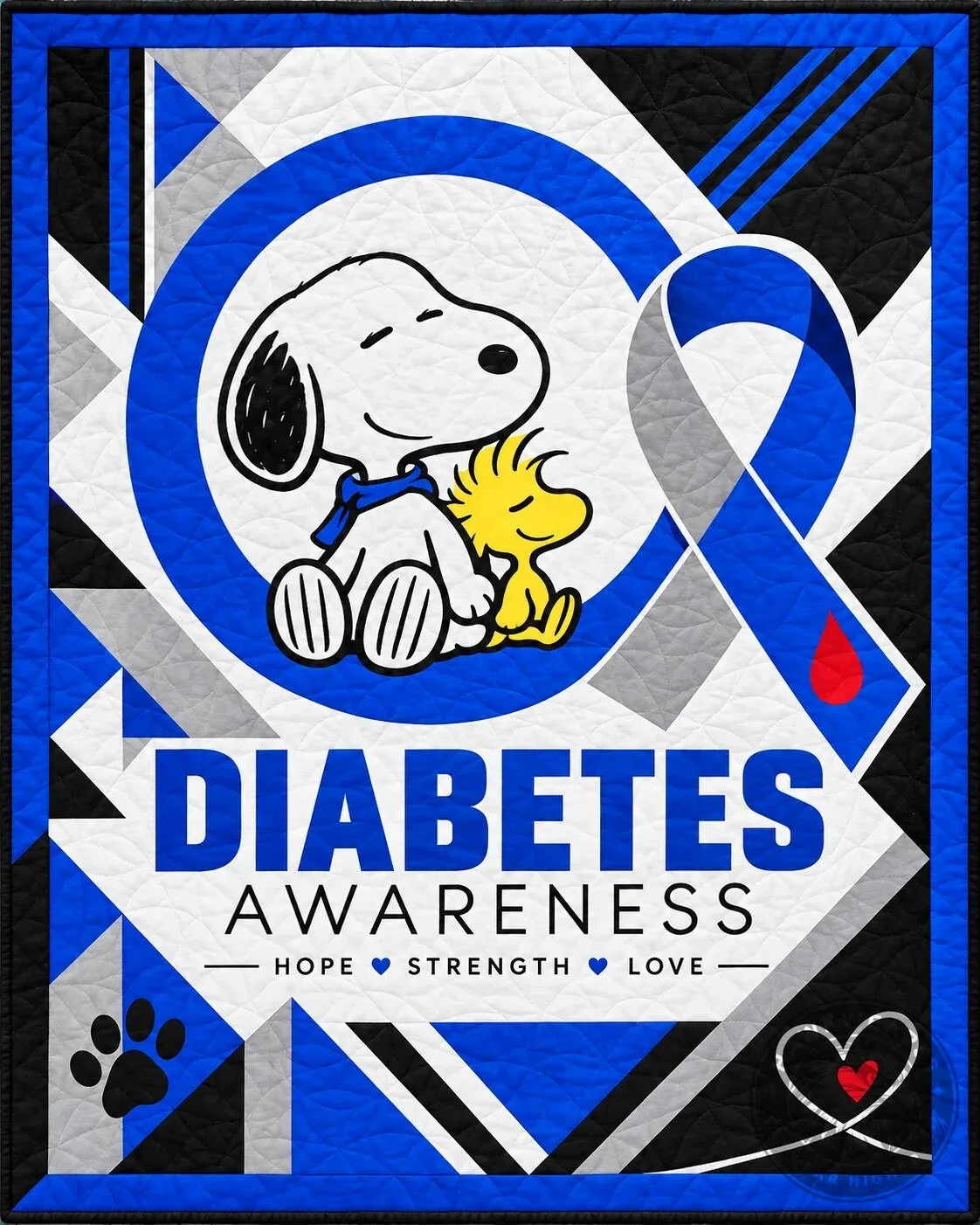 Snoopy And Woodstock Diabetes Awareness Blue Ribbon Quilted Blanket Set 5 Snoopy And Woodstock Diabetes Awareness Blue Ribbon Quilted Blanket Set