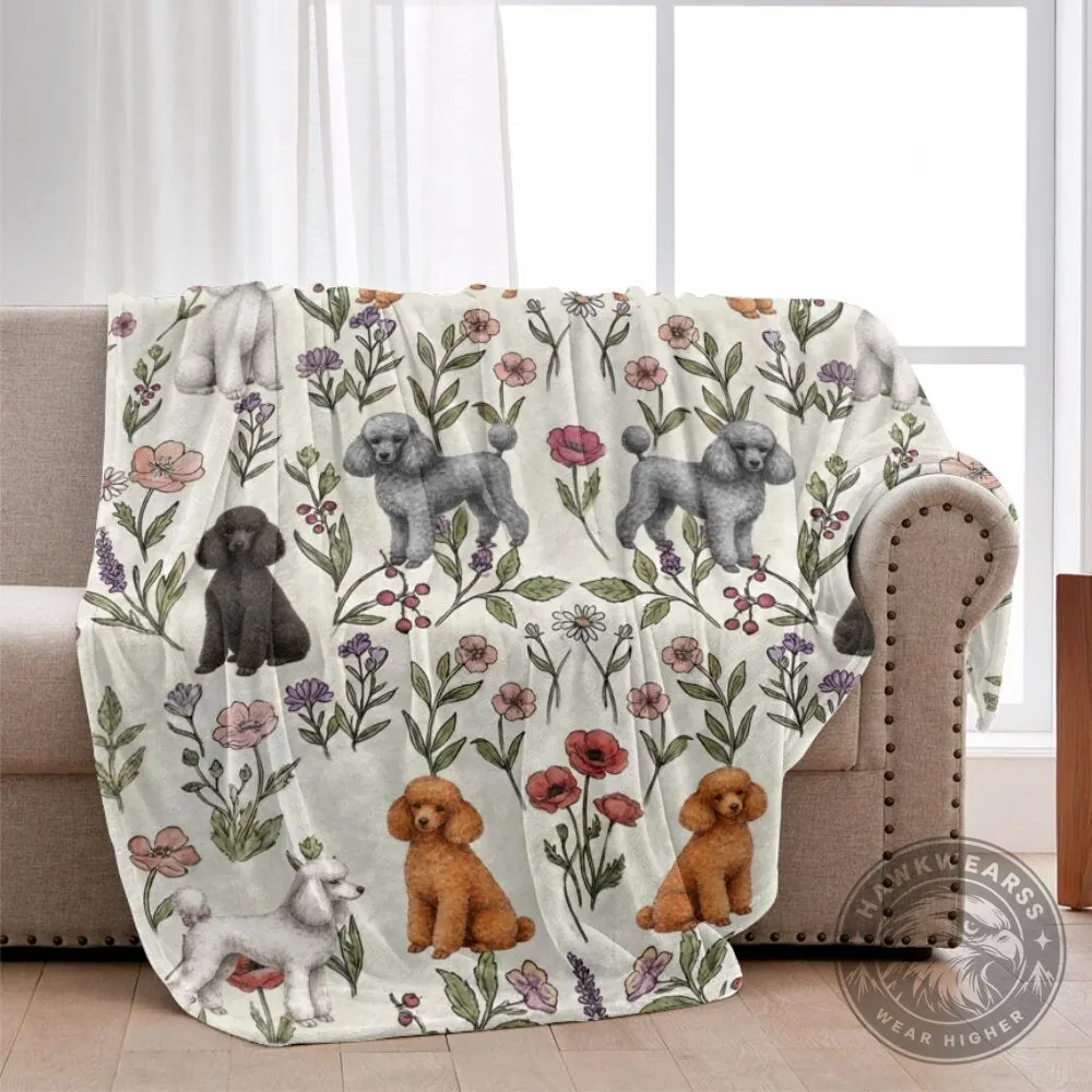 Poodle Dog Floral Pattern Cozy Soft Fleece Throw Blanket
