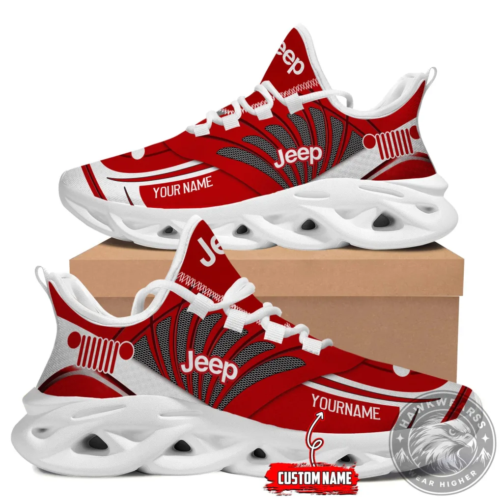 Jeep Red and White Custom Name Breathable Chunky Sneakers Jeep Red and White Custom Name Breathable Chunky Sneakers