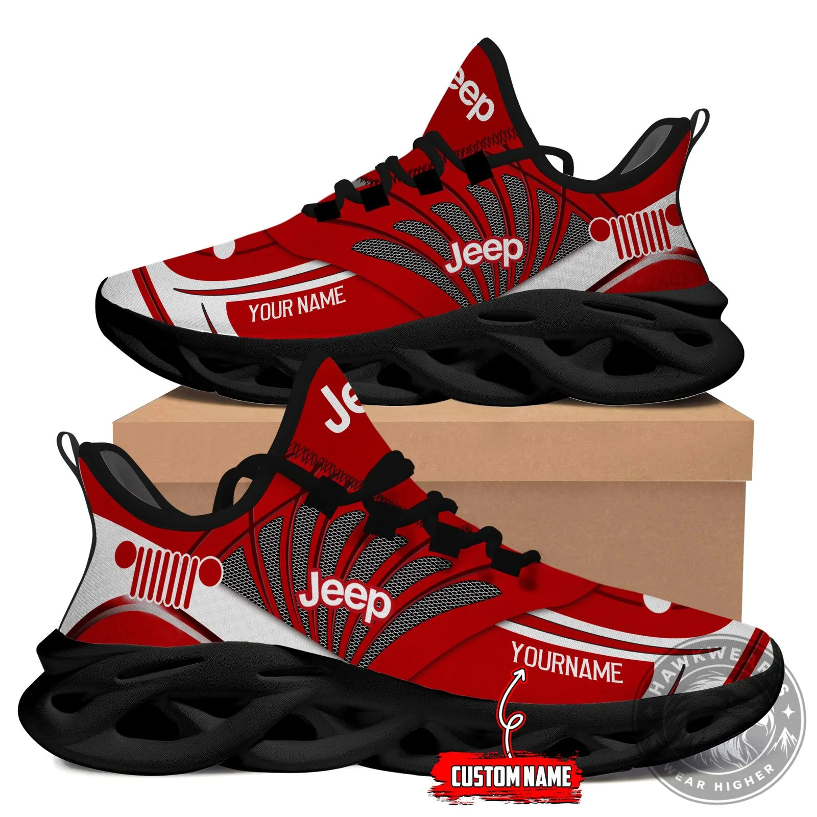 Jeep Red and White Custom Name Breathable Chunky Sneakers 8 Jeep Red and White Custom Name Breathable Chunky Sneakers