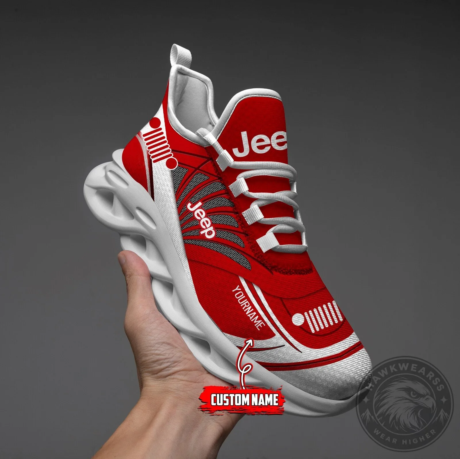 Jeep Red and White Custom Name Breathable Chunky Sneakers 9 Jeep Red and White Custom Name Breathable Chunky Sneakers