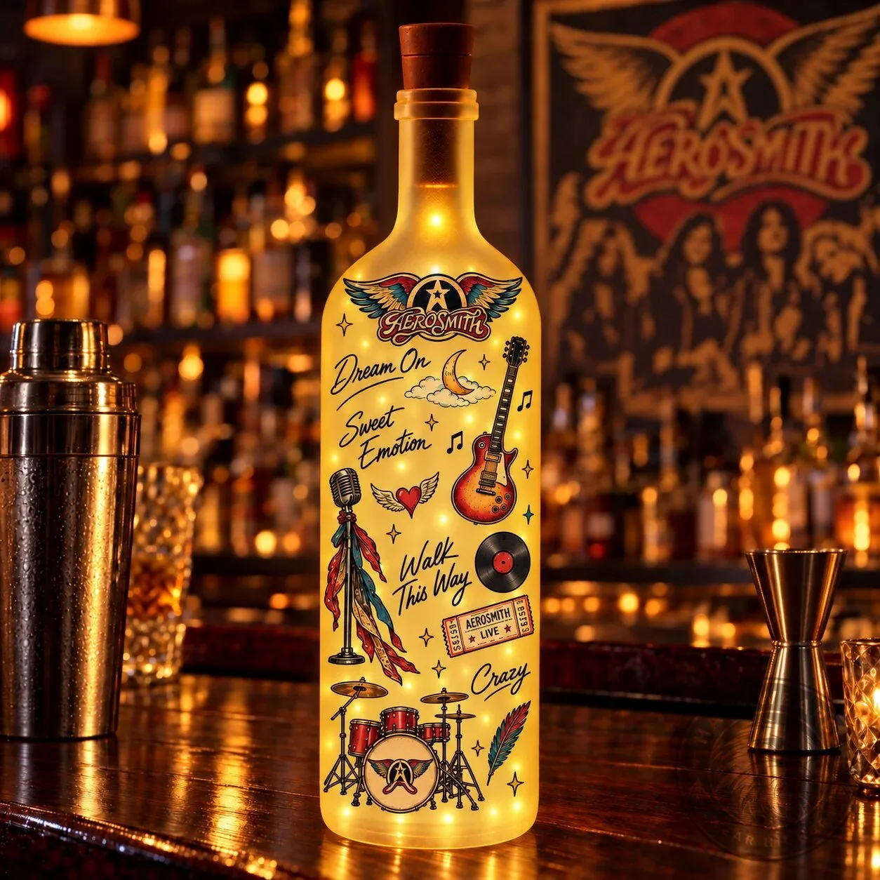 Aerosmith Band Dream On Walk This Way Lighted Bottle Lamp
