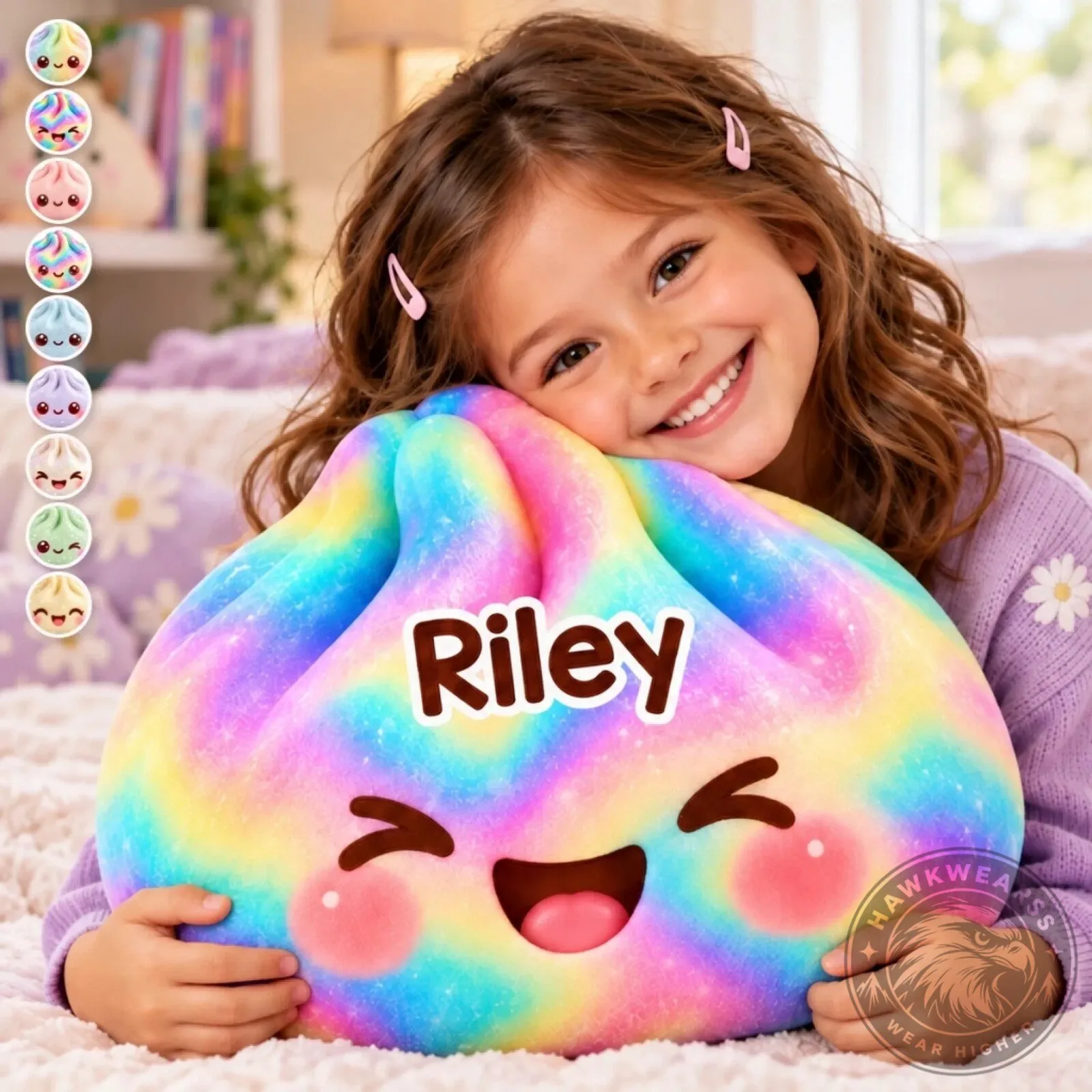 Personalized Rainbow Dumpling Shaped Plush Pillow for Kids