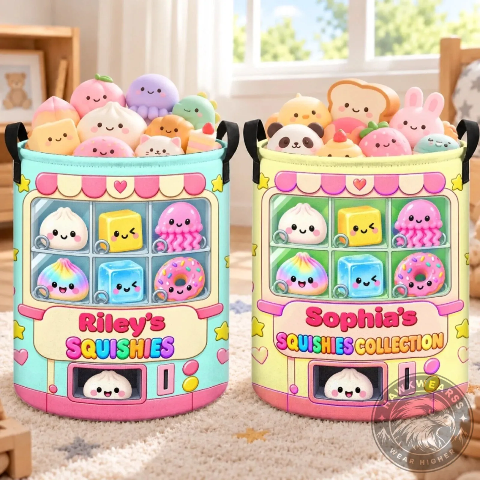 Personalized Squishy Collection Laundry Basket for Kids, Custom Name Toy Storage Bin