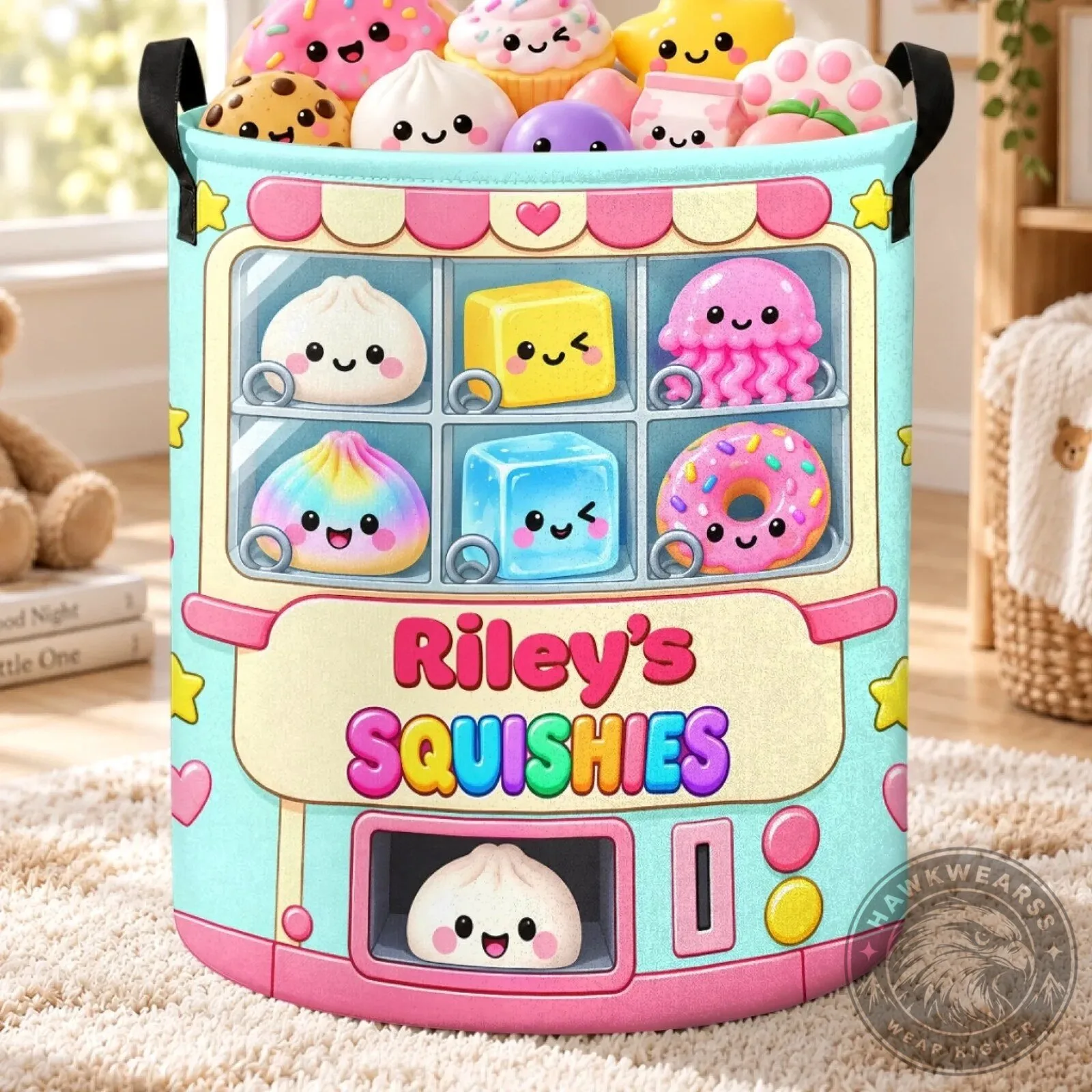 Personalized Squishy Collection Laundry Basket for Kids, Custom Name Toy Storage Bin 9 Personalized Squishy Collection Laundry Basket for Kids, Custom Name Toy Storage Bin