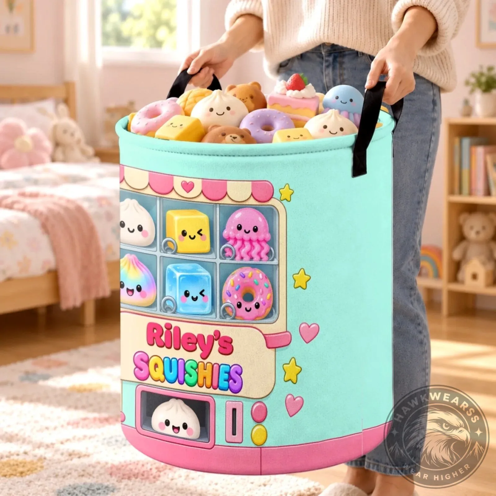 Personalized Squishy Collection Laundry Basket for Kids, Custom Name Toy Storage Bin 10 Personalized Squishy Collection Laundry Basket for Kids, Custom Name Toy Storage Bin