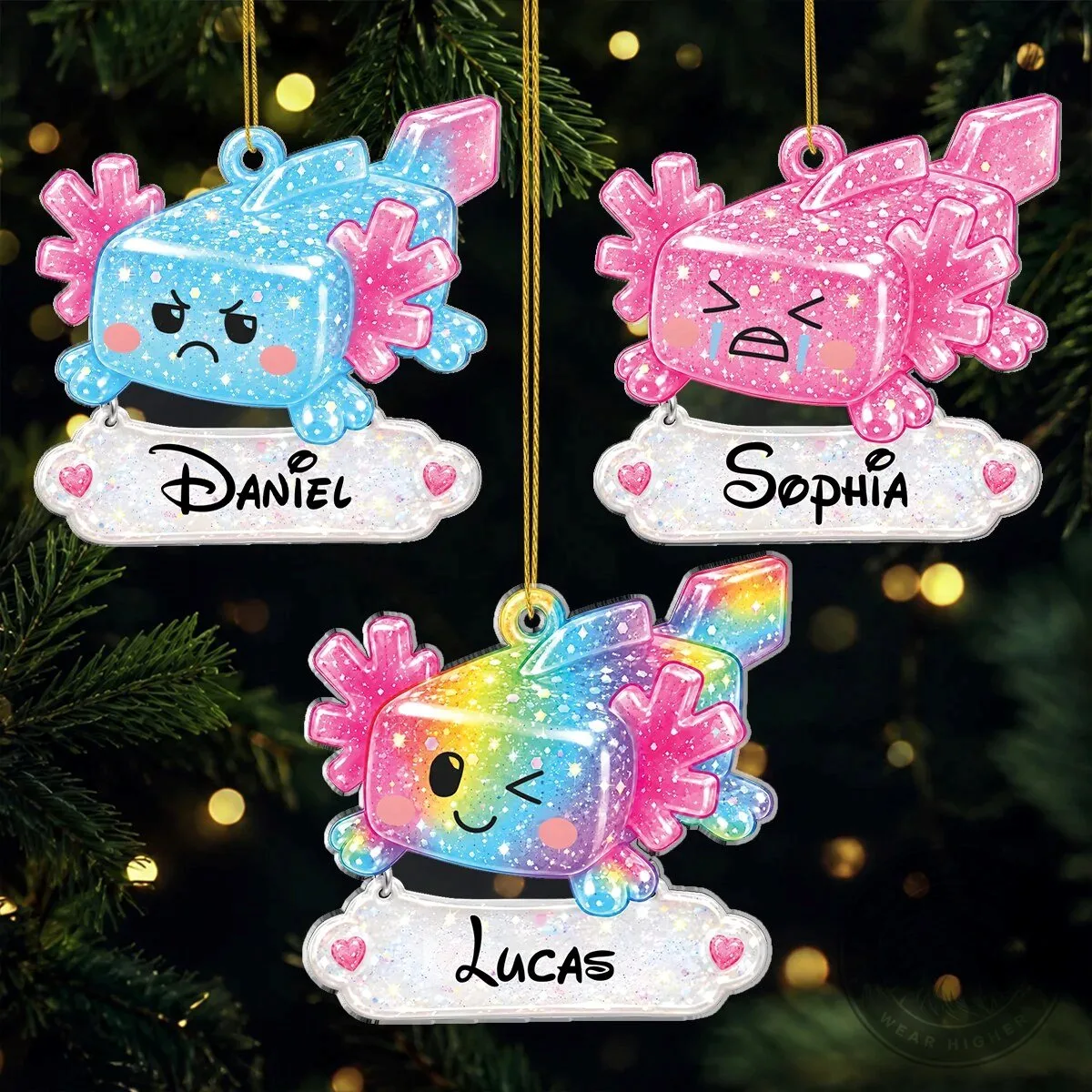 Personalized Axolotl Christmas Tree Ornament - Custom Name Holiday Decoration
