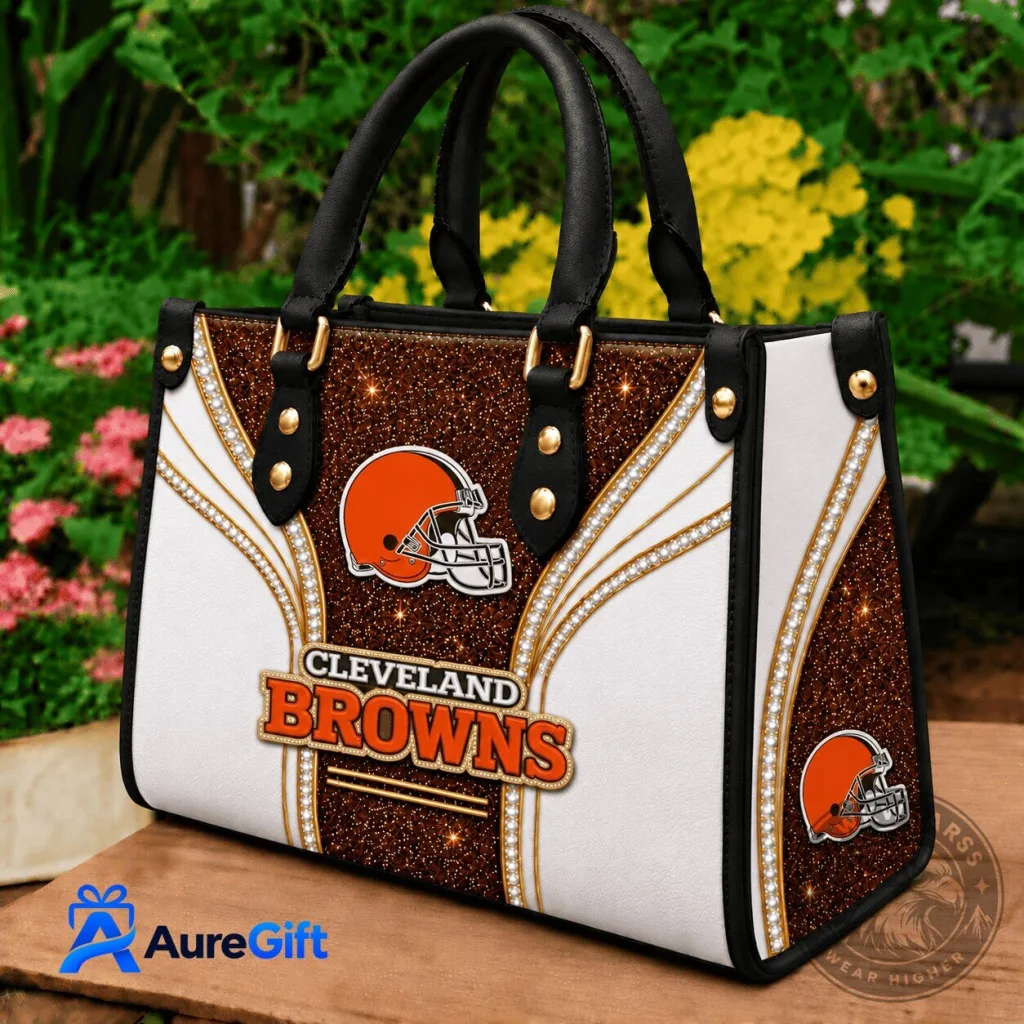 Cleveland Browns Football Team Sparkle Design Women's Leather Handbag Purse