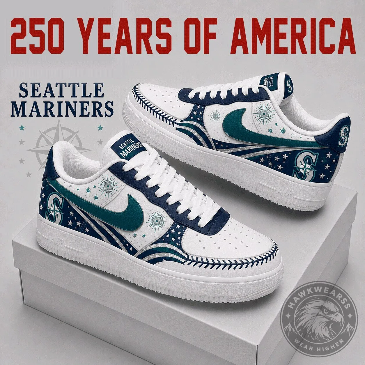 Seattle Mariners Baseball Team Fan Air Force One Style Shoes