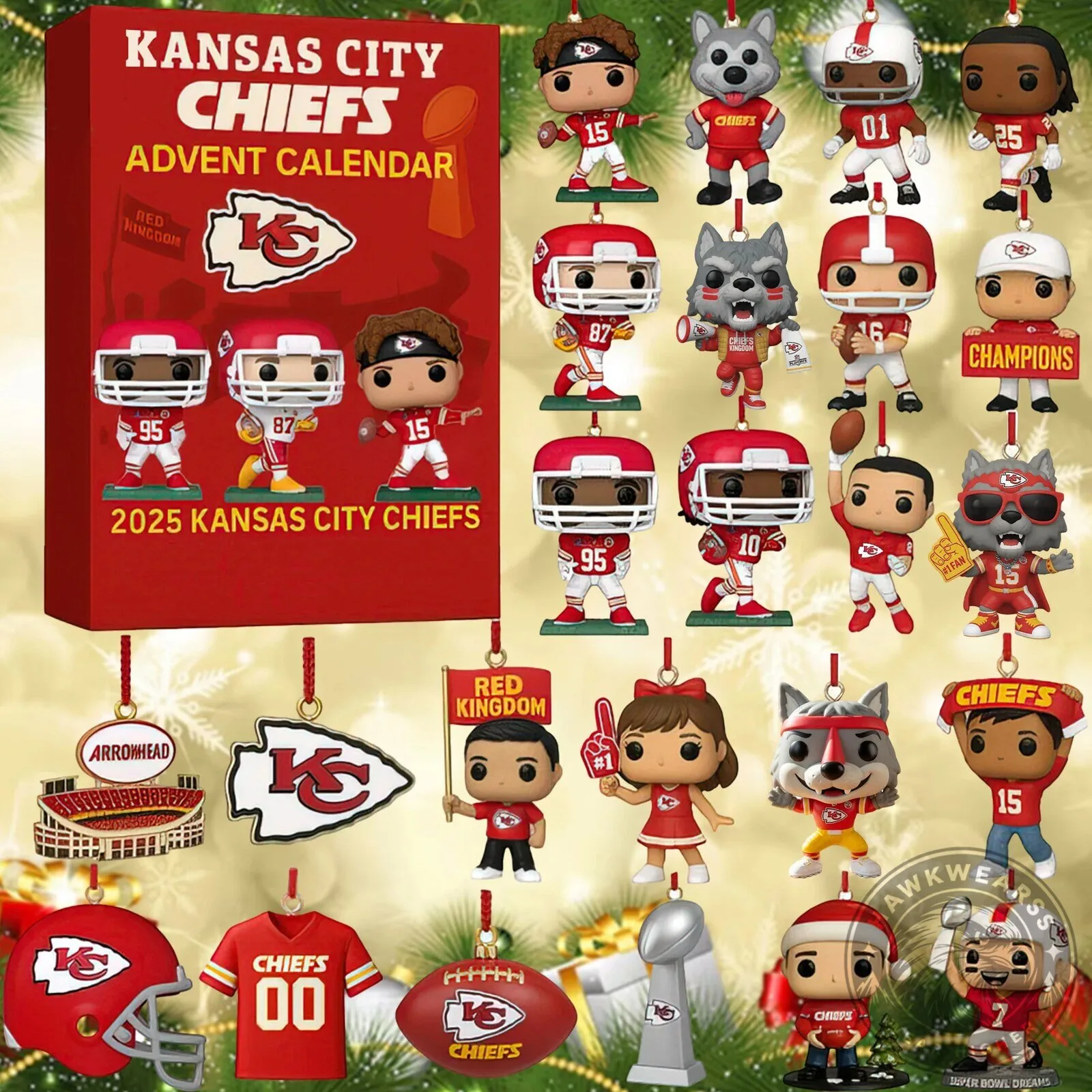 Kansas City Chiefs 2025 Advent Calendar NFL Football Team Collectible Ornaments