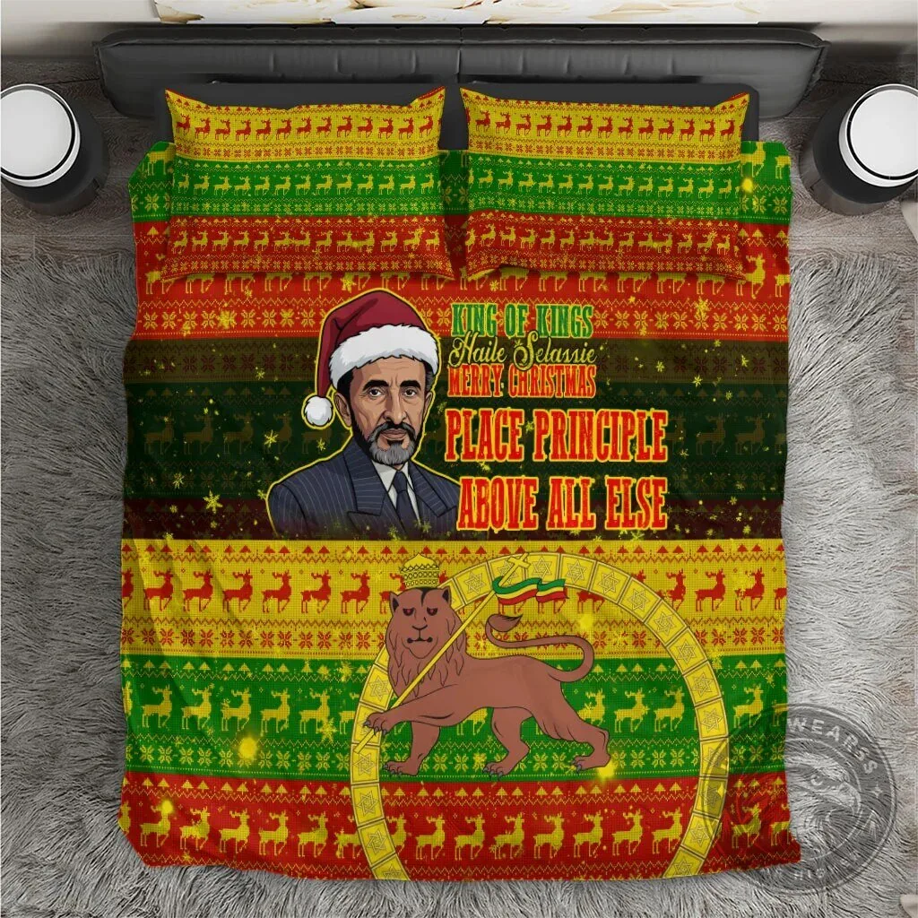 Haile Selassie Christmas King of Kings Lion of Judah Holiday Bedding Set