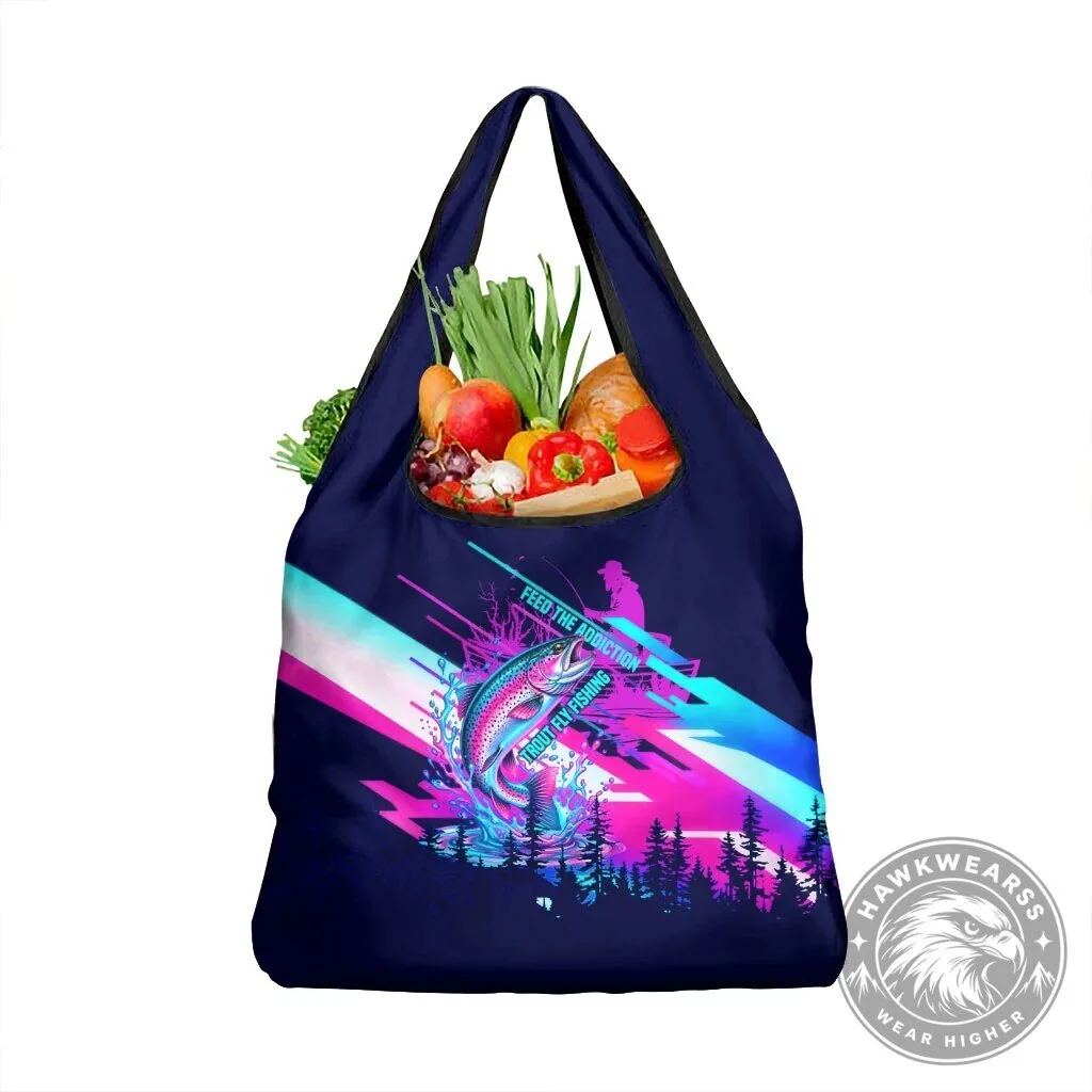 Rainbow Trout Fly Fishing Feed The Addiction Reusable Grocery Shopping Bag
