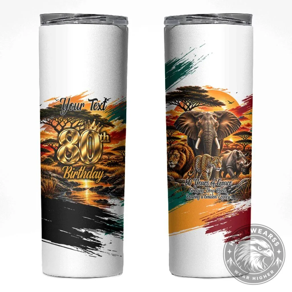 Personalized 80th Birthday African Safari Sunset Landscape Wildlife Tumbler 1 Personalized 80th Birthday African Safari Sunset Landscape Wildlife Tumbler