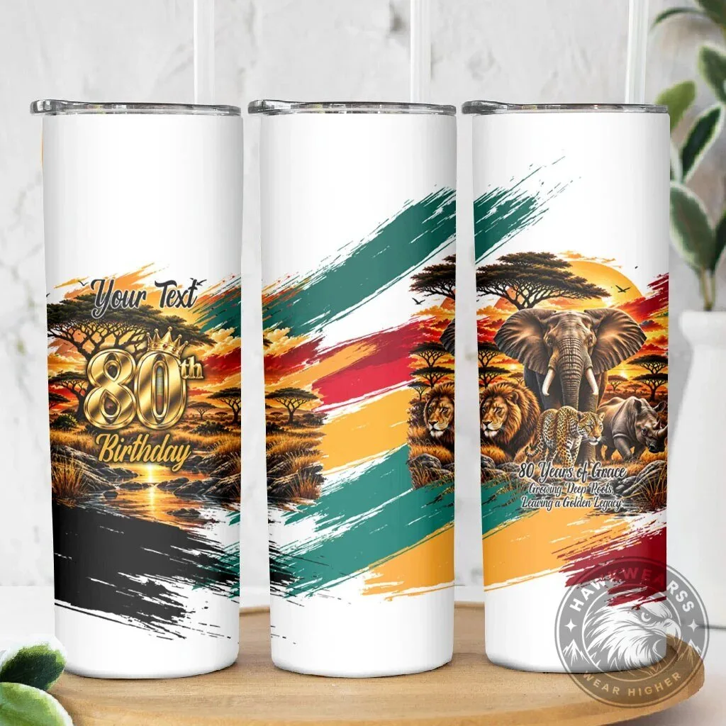 Personalized 80th Birthday African Safari Sunset Landscape Wildlife Tumbler 11 Personalized 80th Birthday African Safari Sunset Landscape Wildlife Tumbler