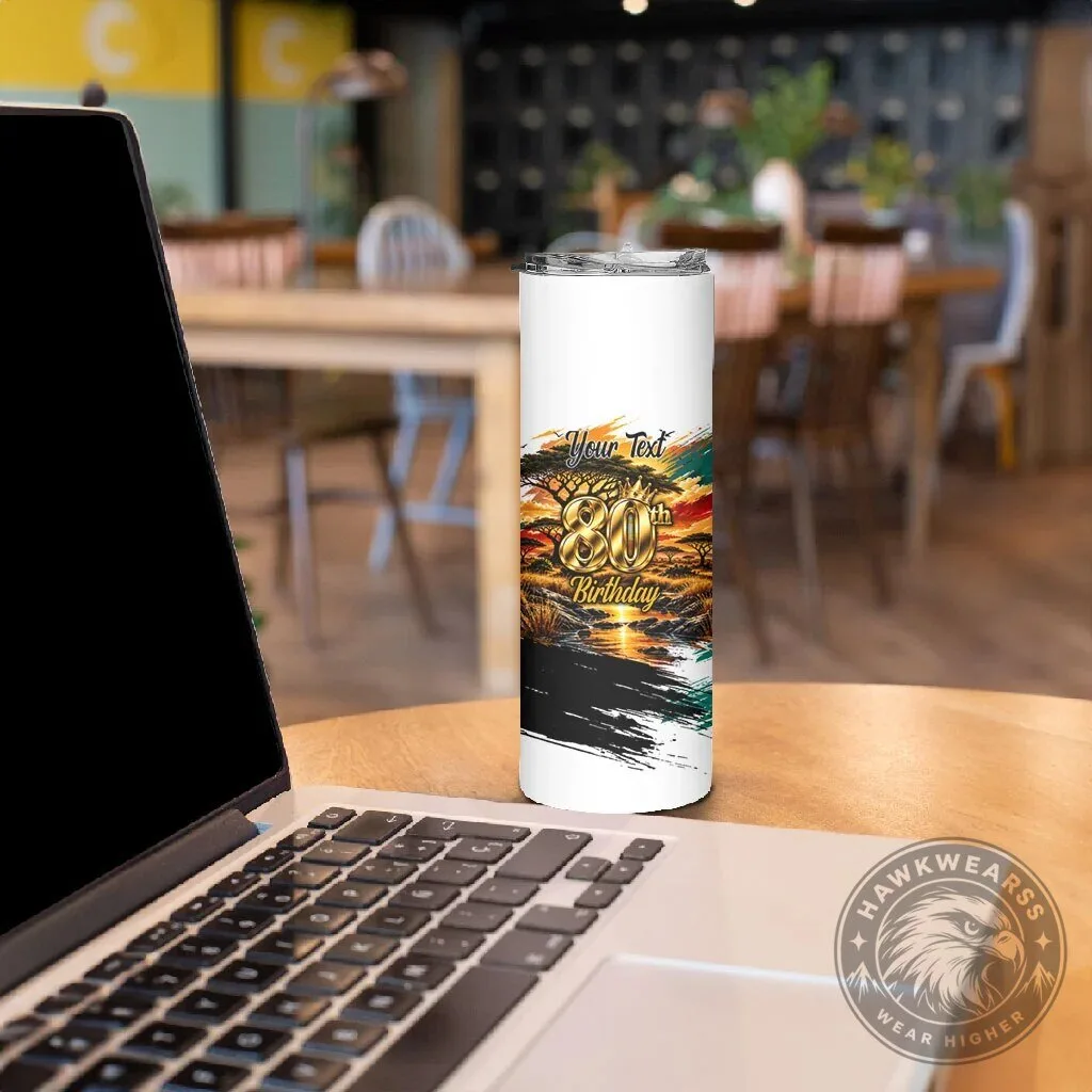 Personalized 80th Birthday African Safari Sunset Landscape Wildlife Tumbler 12 Personalized 80th Birthday African Safari Sunset Landscape Wildlife Tumbler