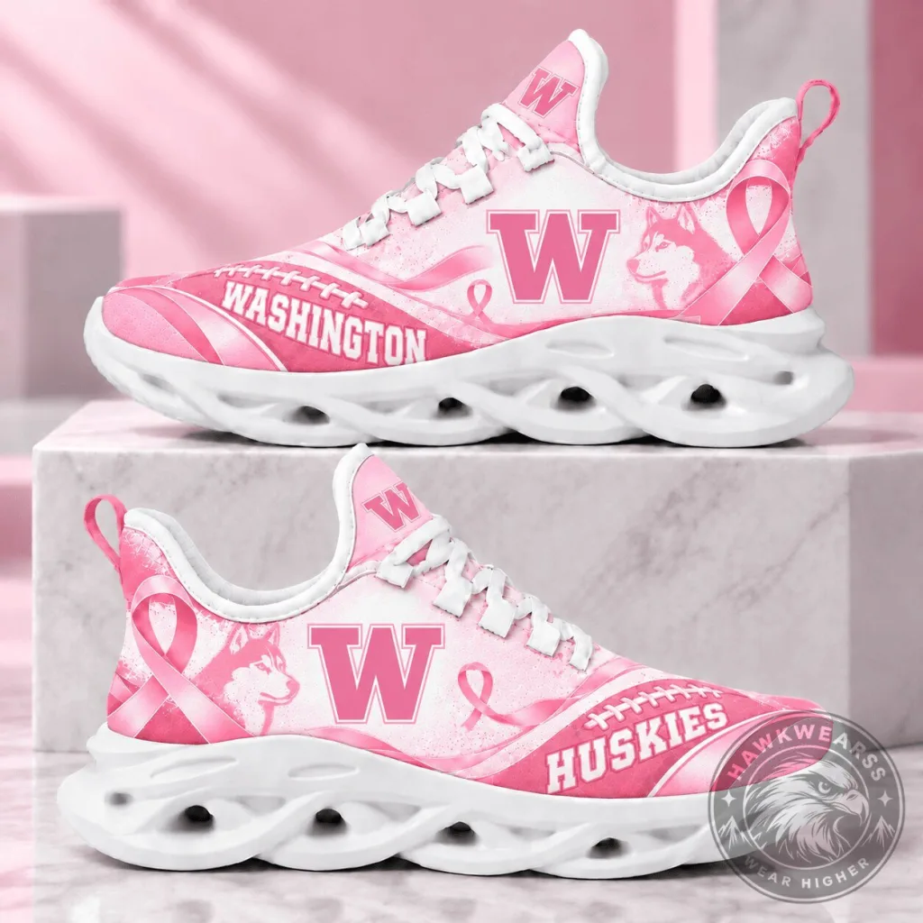 Washington Huskies Breast Cancer Awareness Pink Chunky Sneakers Shoes Washington Huskies Breast Cancer Awareness Pink Chunky Sneakers Shoes