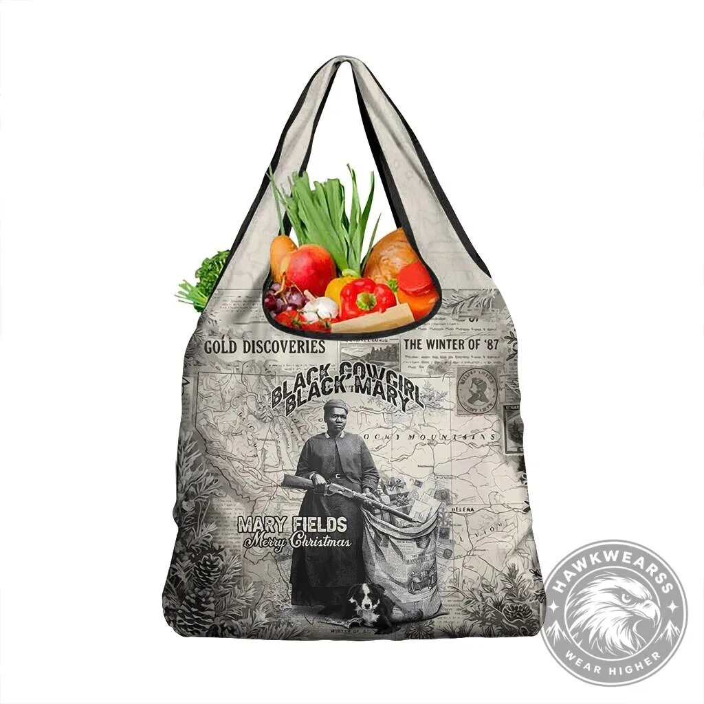 Mary Fields Black Cowgirl Vintage Western Map Mail Carrier Reusable Grocery Bag