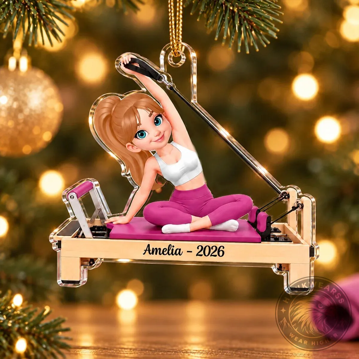 Personalized Pilates Girl Christmas Ornament - Custom Acrylic Pilates Lover Gift