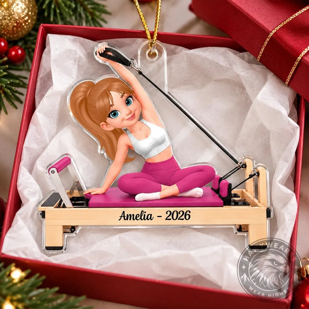 Personalized Pilates Girl Christmas Ornament - Custom Acrylic Pilates Lover Gift 16 Personalized Pilates Girl Christmas Ornament - Custom Acrylic Pilates Lover Gift