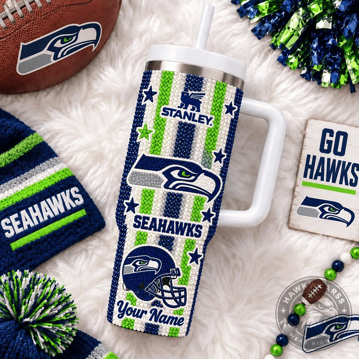Seattle Seahawks NFL Diamond Stanley Tumbler Custom Name For Fan