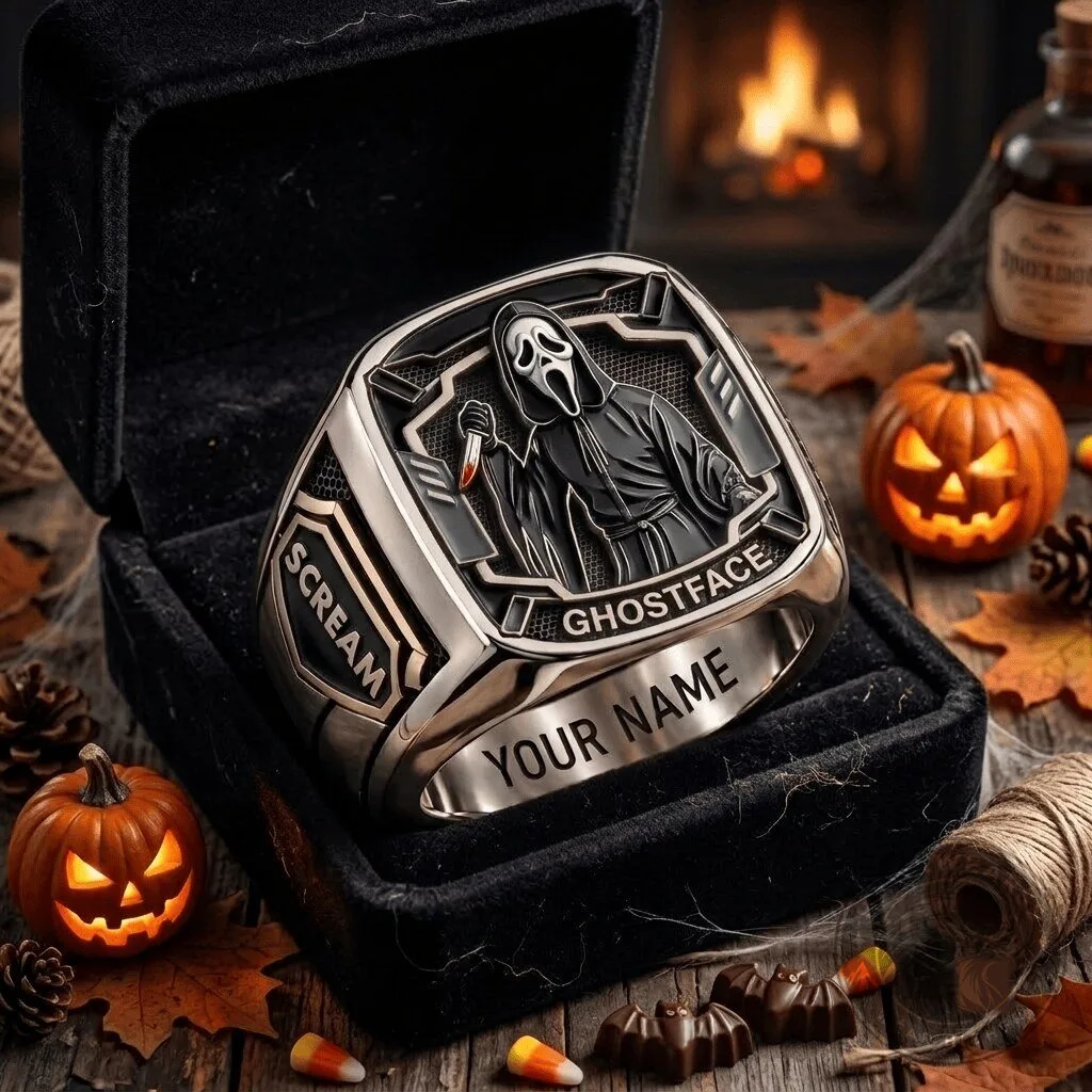 Ghostface Scream Horror Movie Halloween Custom Engraved Fan Ring