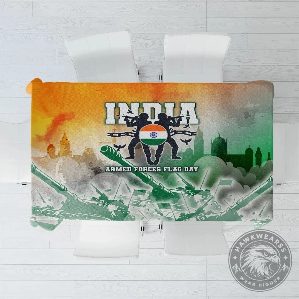 India Armed Forces Flag Day Military Silhouette Tablecloth
