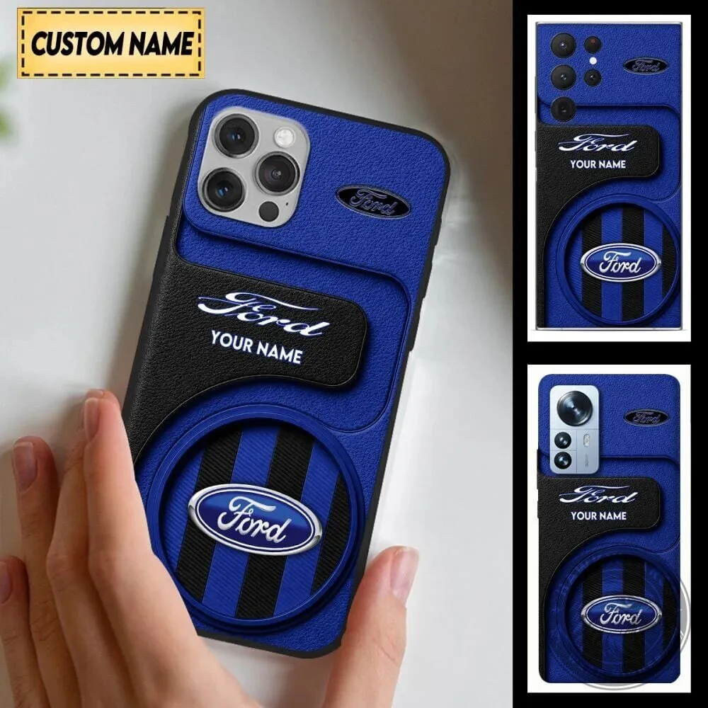 Custom Ford Blue and Black Striped Logo Personalized Phone Case for All Models