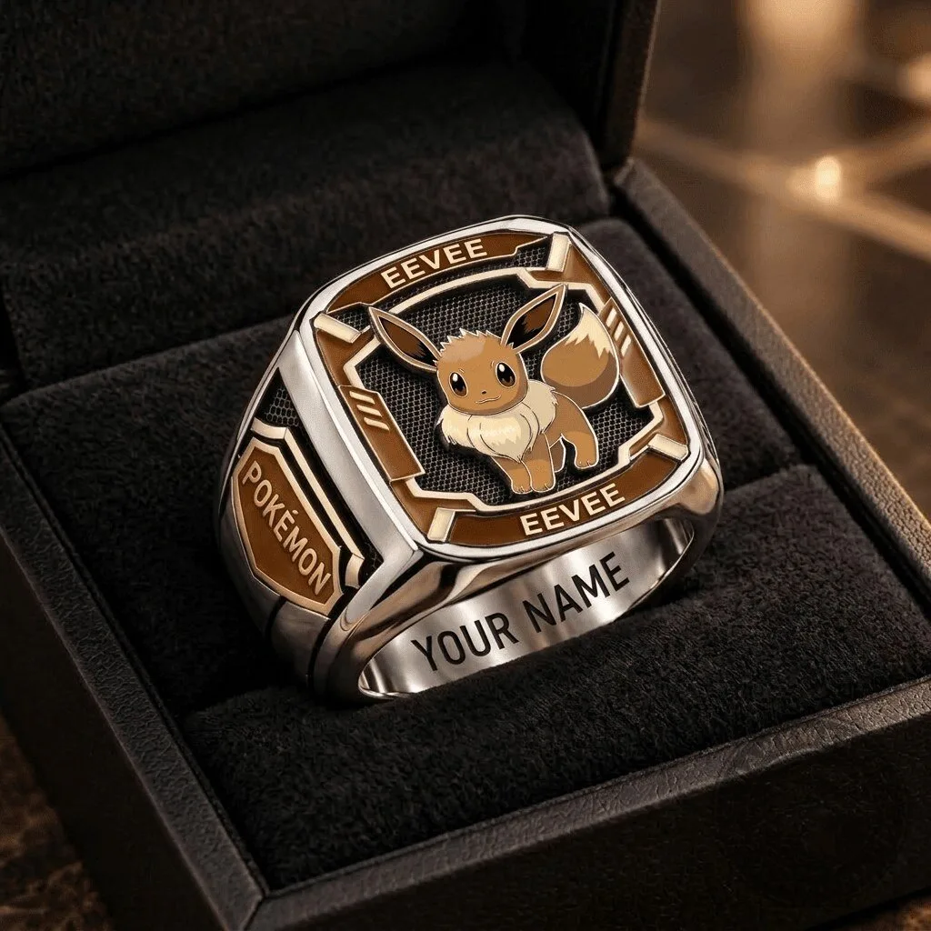 Eevee Pokemon Character Custom Engraved Fan Ring