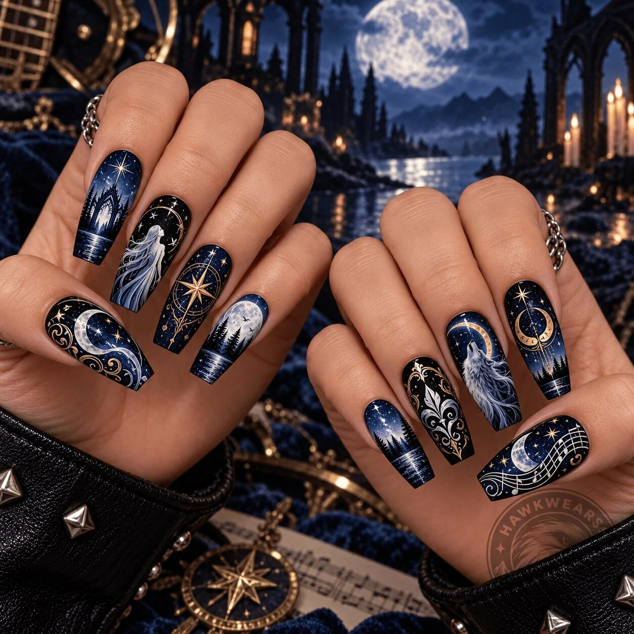 Nightwish Midnight Moon Fantasy Metal Press-On Nails Set