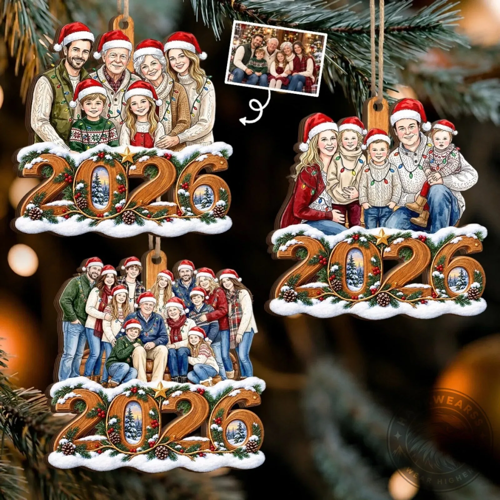 Personalized Family Photo Christmas Ornament 2026 Custom Wooden Holiday Gift