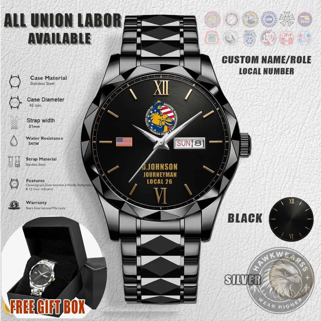 Union Roofers Waterproofers Allied Workers Stainless Steel Watch 15 Union Roofers Waterproofers Allied Workers Stainless Steel Watch