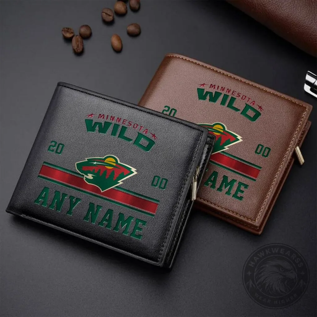 Minnesota Wild Personalized Leather Wallet - Custom Name NHL Hockey Fan Gift