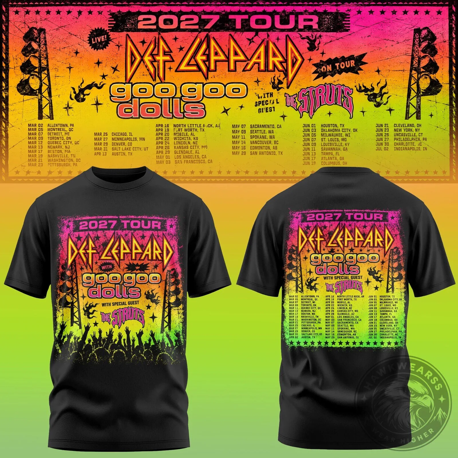 Def Leppard 2027 Tour The Goo Goo Dolls Concert T-Shirt 5 Def Leppard 2027 Tour The Goo Goo Dolls Concert T-Shirt