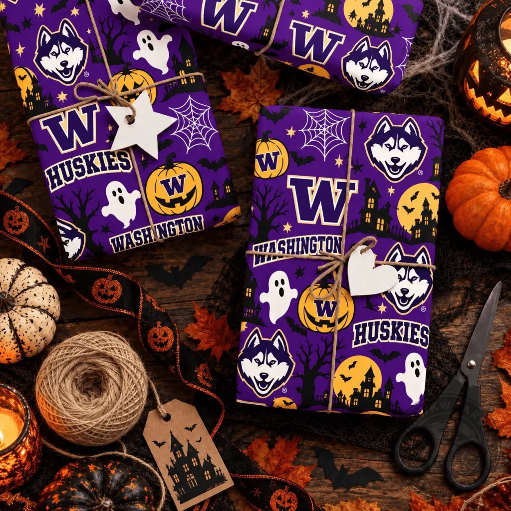 Washington Huskies Halloween Spooky Night Gift Wrapping Paper Washington Huskies Halloween Spooky Night Gift Wrapping Paper